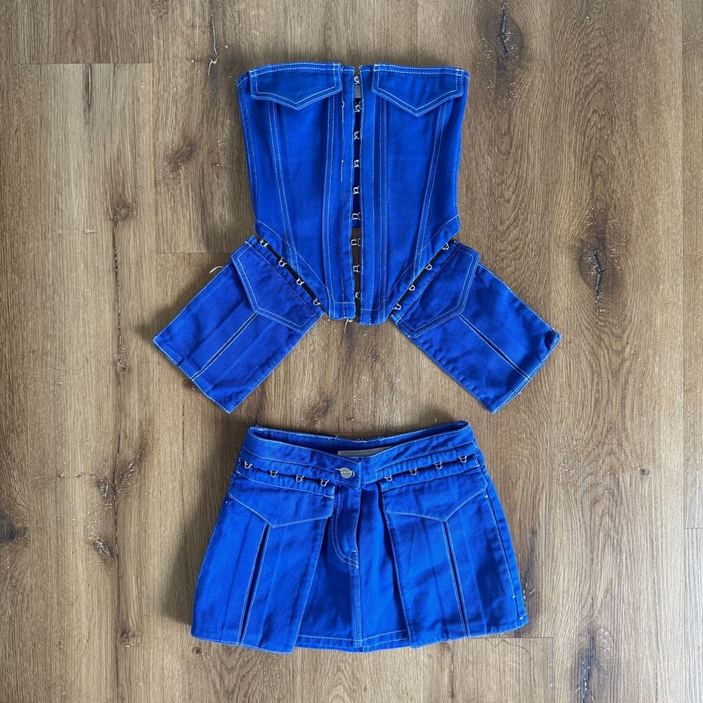 Dion Lee Blue Denim Corset & Mini Skirt Set AUS 4 US 0